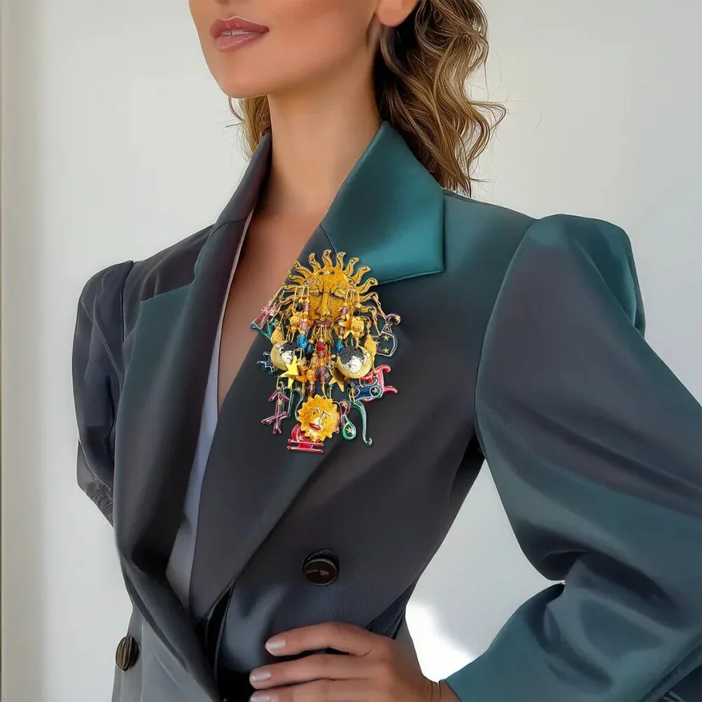 Lunch at The Ritz Zodiac Sun Pin – Hand-Enameled Celestial Astrology Brooch - Picture 4 of 11